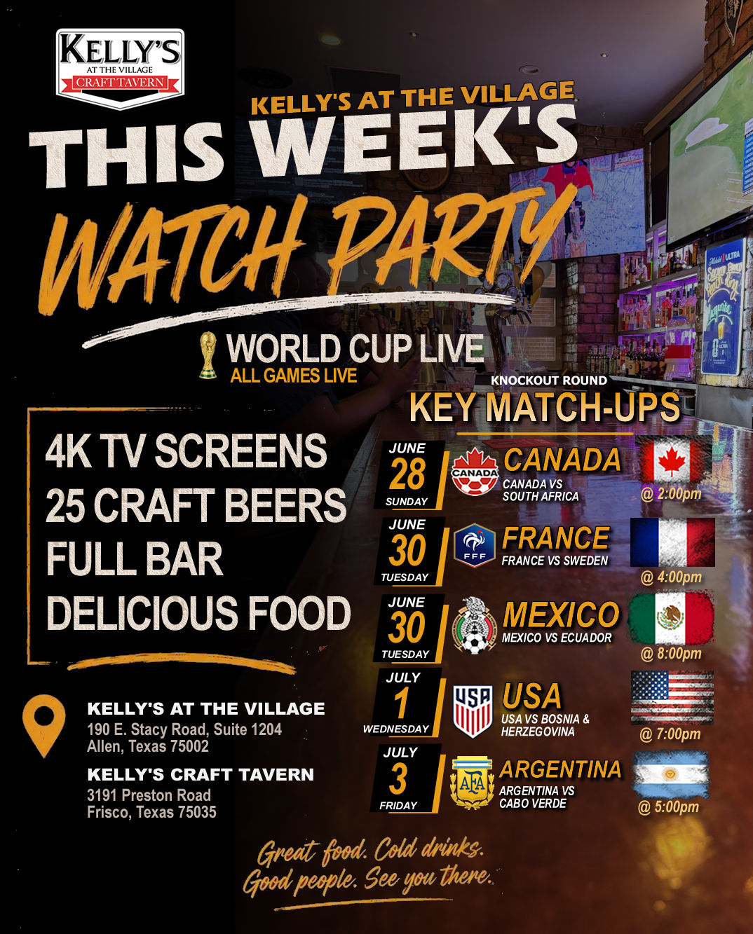 This week's World Cup watch party at Kelly's At The Village.