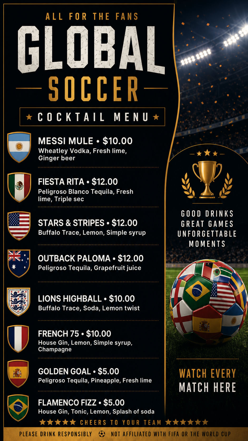 Specialty Drinks for the World Cup at Kelly's At The Village.